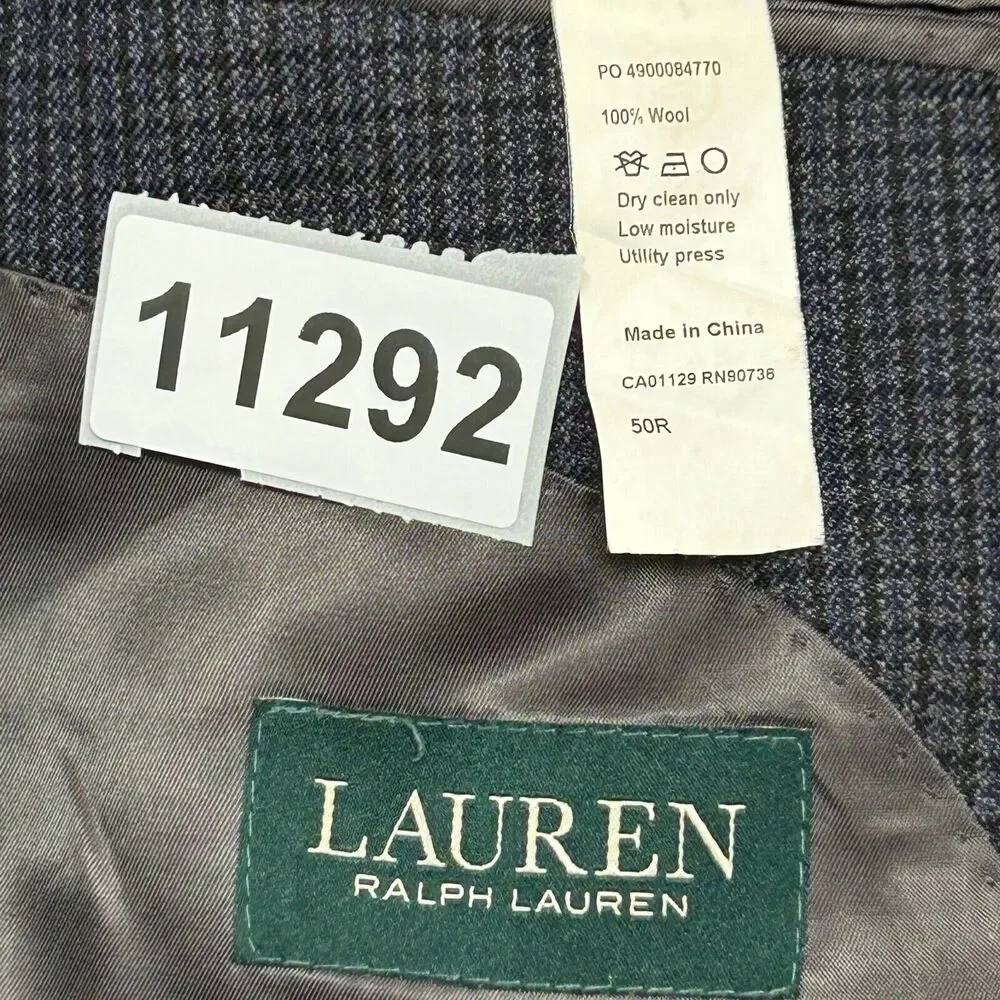 Lauren Ralph Lauren Blazer Mens 50R Gray Plaid Two Button Suit Sport Coat Jacket